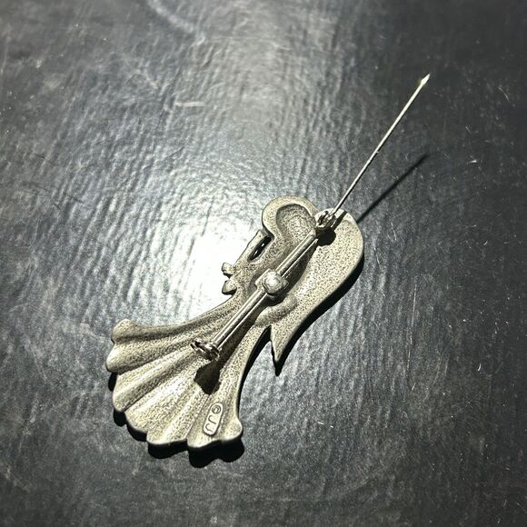 Vintage JJ Angel Brooch Silver Pewter Tone Red Rhinestone Crystal Candle Pin - Picture 5 of 5